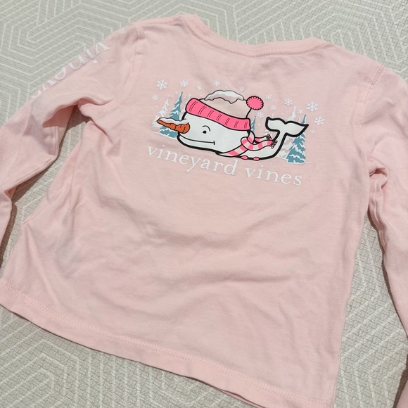 Vineyard Vines Other - Vineyard Vines Toddler Girls Pink Long Sleeve Pocket T-Shirt Size 2T Snowman